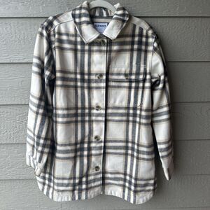 Old Navy Womens Med Cream Plaid Preppy Wool Check Lumberjack Shacket Jacket